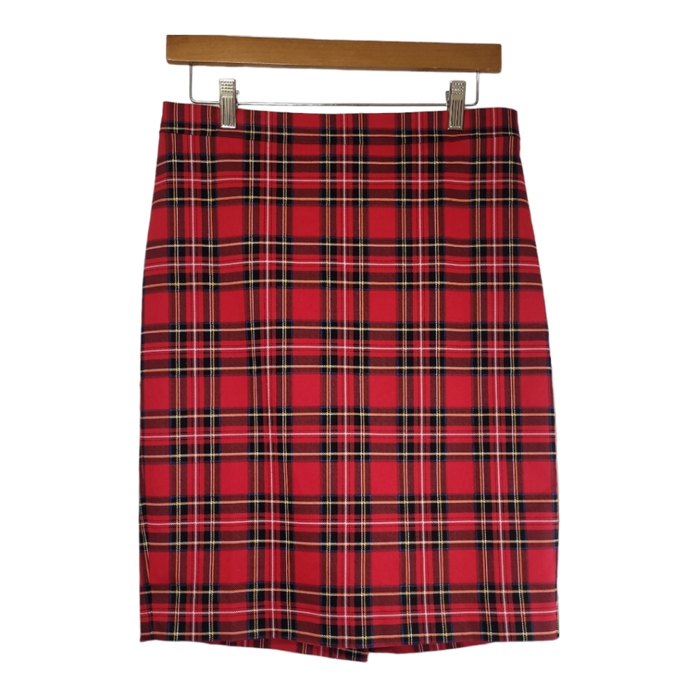 J. Crew Red Plaid Pencil Skirt